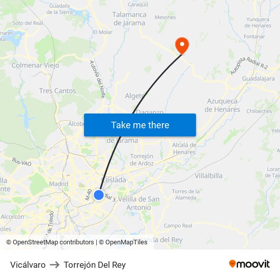 Vicálvaro to Torrejón Del Rey map