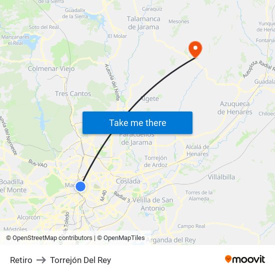 Retiro to Torrejón Del Rey map