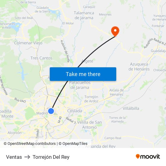 Ventas to Torrejón Del Rey map