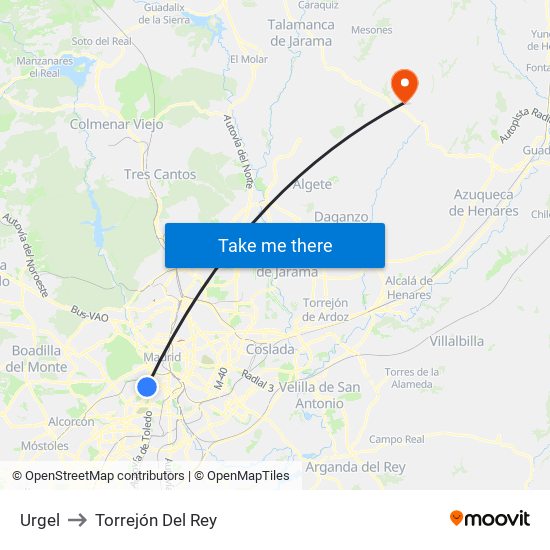 Urgel to Torrejón Del Rey map