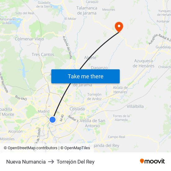 Nueva Numancia to Torrejón Del Rey map
