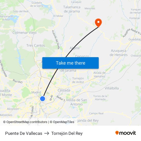 Puente De Vallecas to Torrejón Del Rey map
