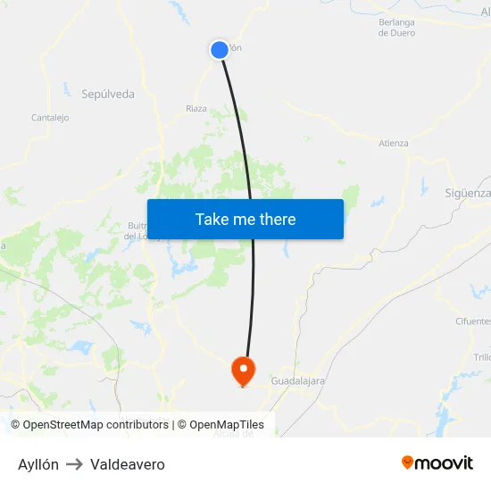 Ayllón to Valdeavero map