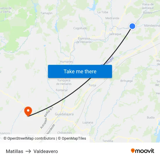 Matillas to Valdeavero map