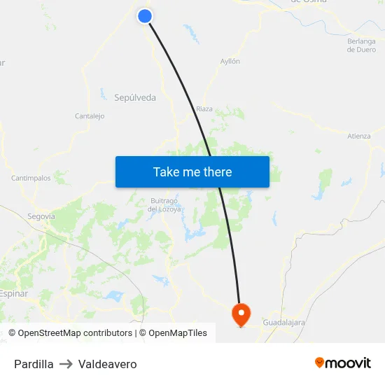 Pardilla to Valdeavero map