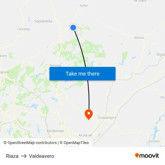 Riaza to Valdeavero map
