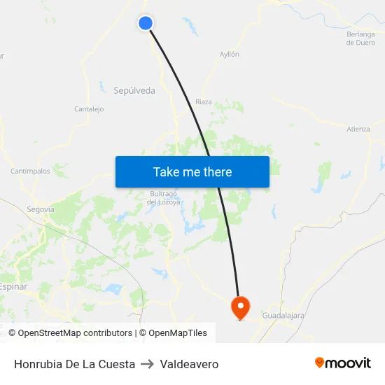 Honrubia De La Cuesta to Valdeavero map