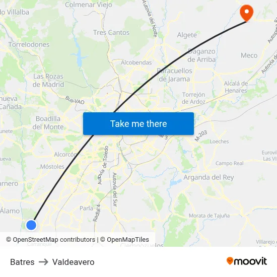 Batres to Valdeavero map