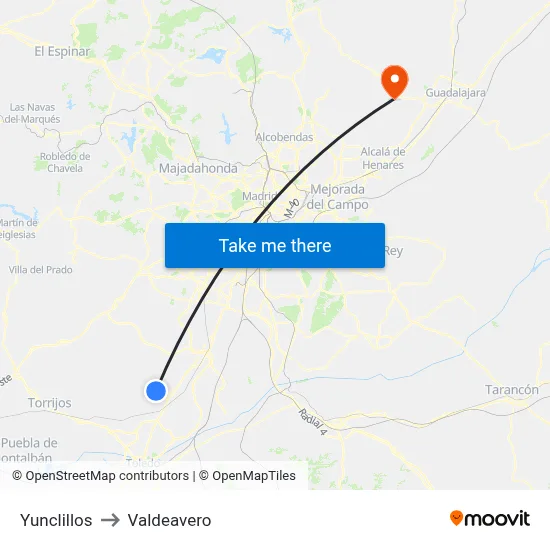 Yunclillos to Valdeavero map