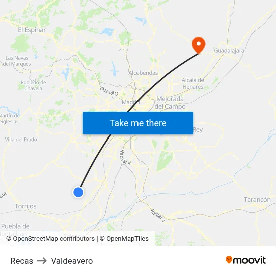 Recas to Valdeavero map