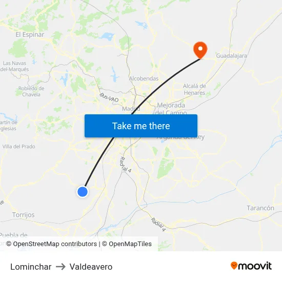 Lominchar to Valdeavero map