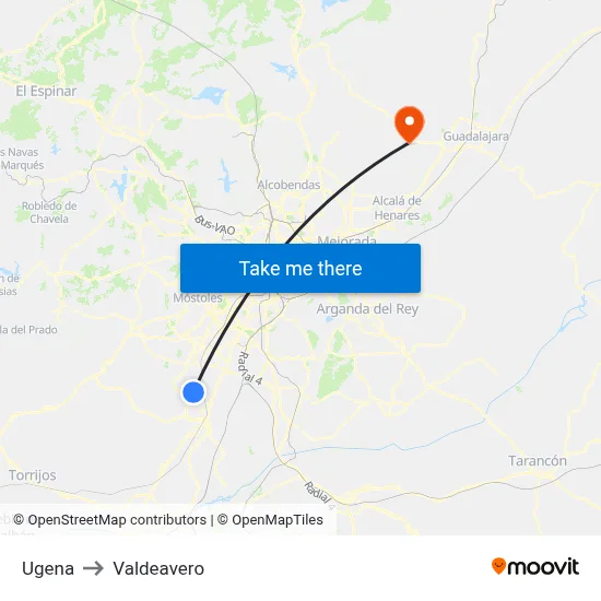 Ugena to Valdeavero map