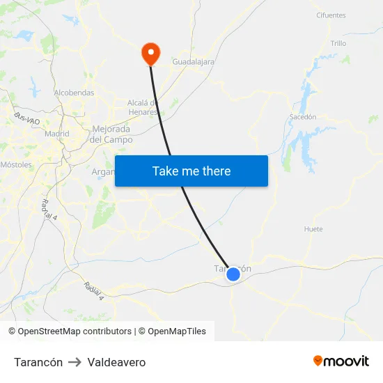 Tarancón to Valdeavero map