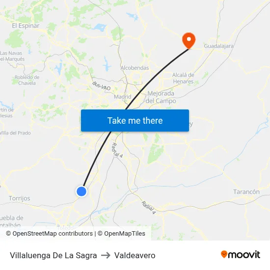Villaluenga De La Sagra to Valdeavero map