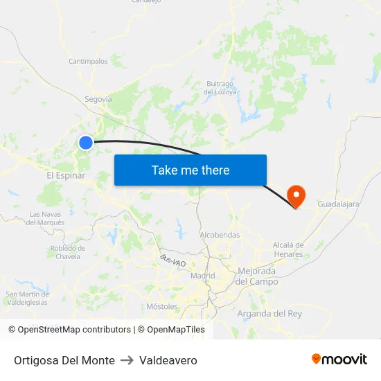 Ortigosa Del Monte to Valdeavero map