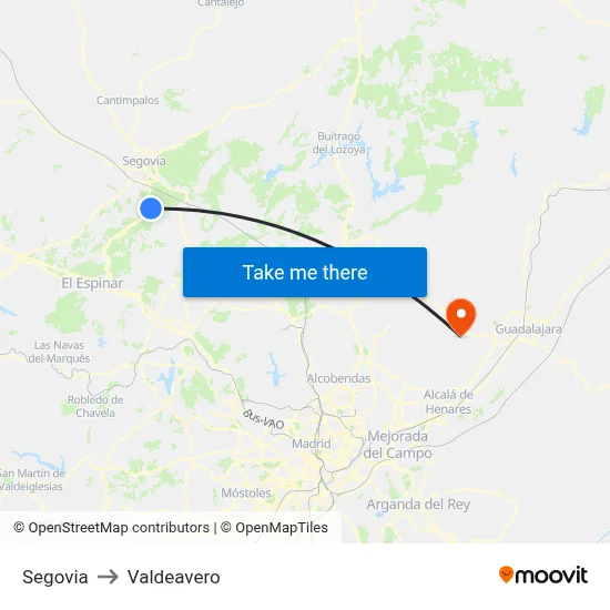 Segovia to Valdeavero map