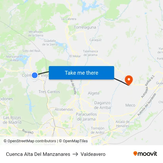 Cuenca Alta Del Manzanares to Valdeavero map