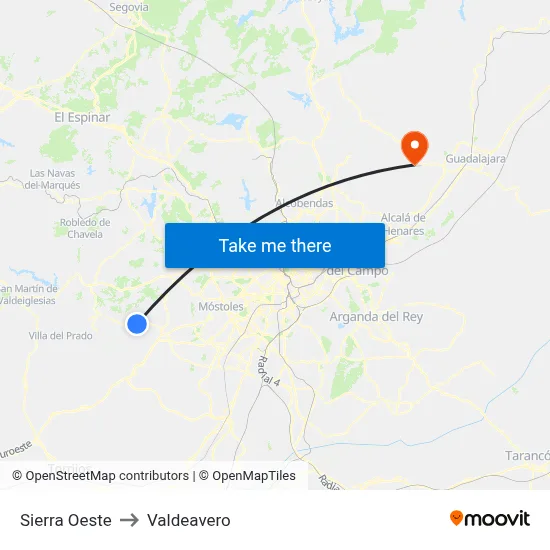 Sierra Oeste to Valdeavero map