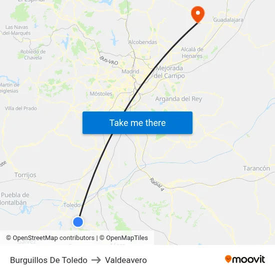 Burguillos De Toledo to Valdeavero map