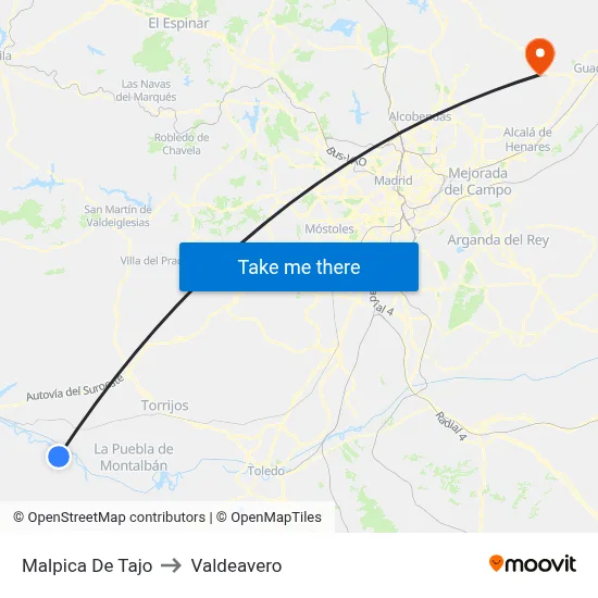 Malpica De Tajo to Valdeavero map