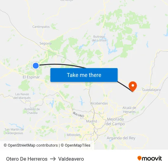 Otero De Herreros to Valdeavero map