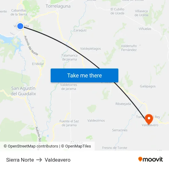 Sierra Norte to Valdeavero map