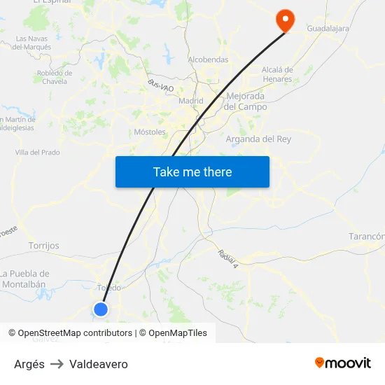 Argés to Valdeavero map