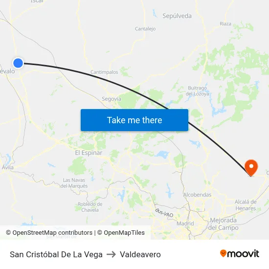 San Cristóbal De La Vega to Valdeavero map