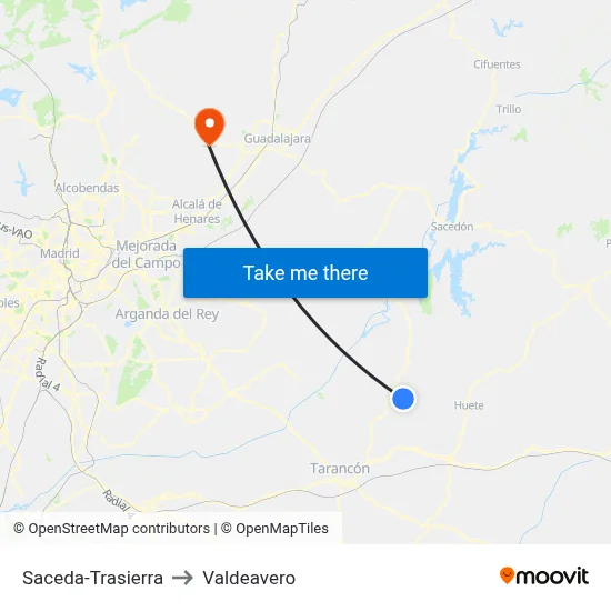 Saceda-Trasierra to Valdeavero map