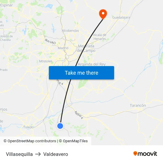 Villasequilla to Valdeavero map