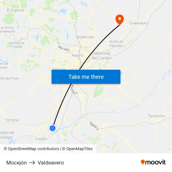 Mocejón to Valdeavero map