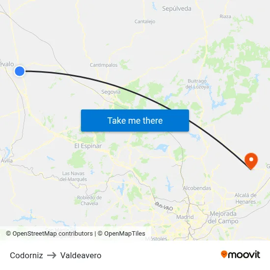 Codorniz to Valdeavero map