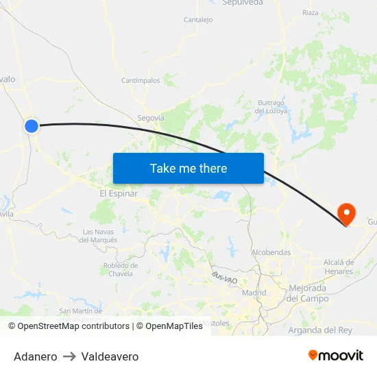Adanero to Valdeavero map