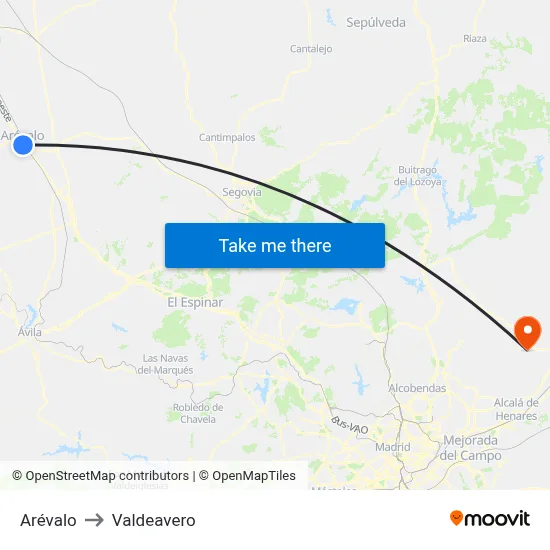 Arévalo to Valdeavero map