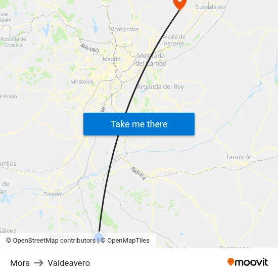 Mora to Valdeavero map