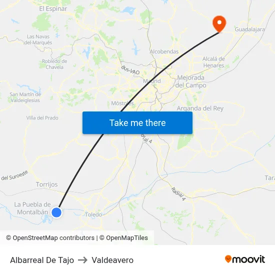 Albarreal De Tajo to Valdeavero map