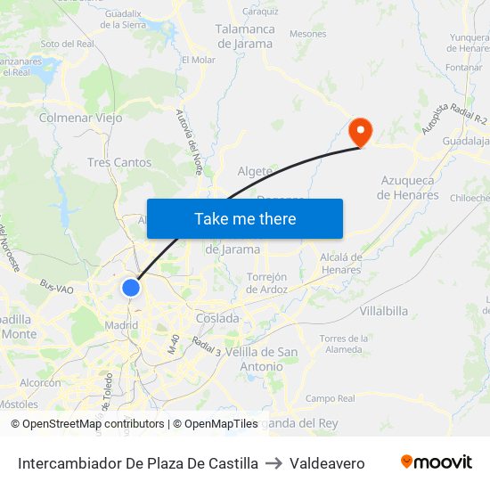Intercambiador De Plaza De Castilla to Valdeavero map