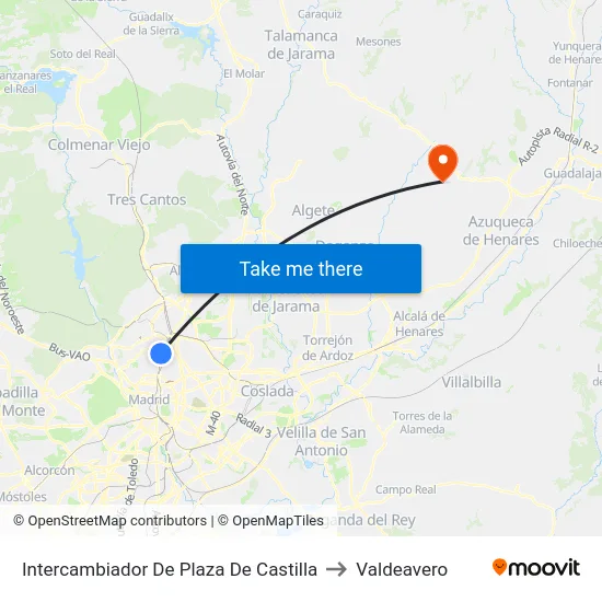 Intercambiador De Plaza De Castilla to Valdeavero map