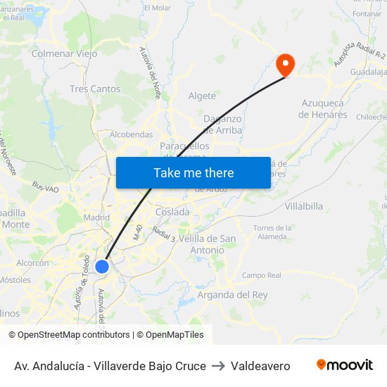 Av. Andalucía - Villaverde Bajo Cruce to Valdeavero map