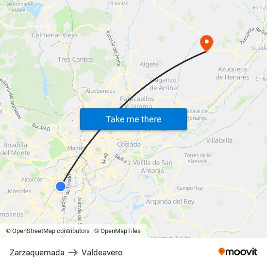 Zarzaquemada to Valdeavero map