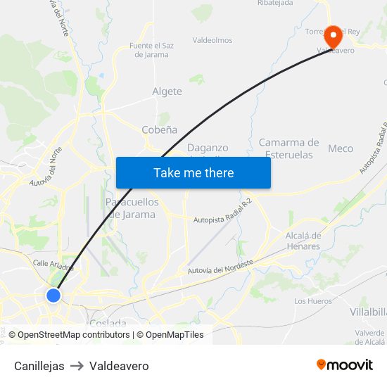 Canillejas to Valdeavero map