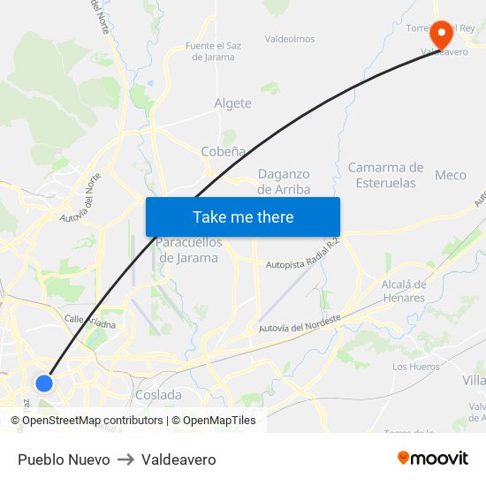 Pueblo Nuevo to Valdeavero map