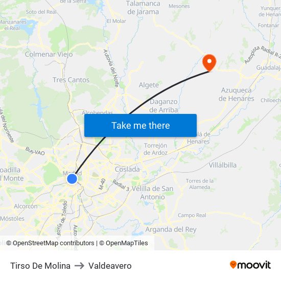 Tirso De Molina to Valdeavero map