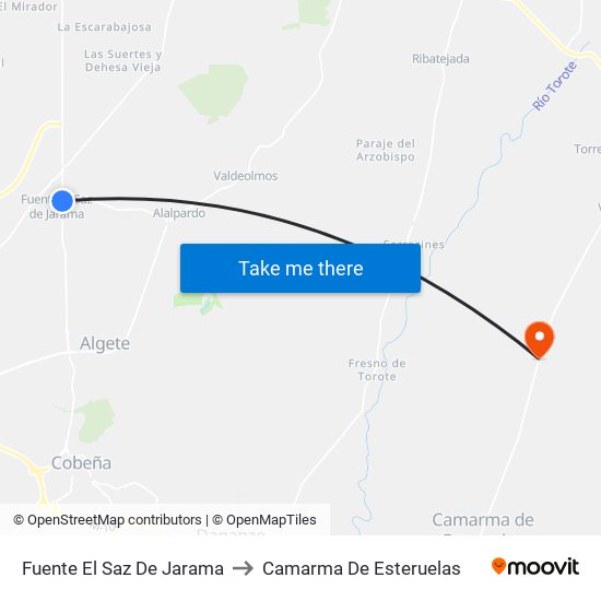 Fuente El Saz De Jarama to Camarma De Esteruelas map
