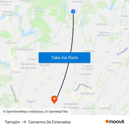 Tamajón to Camarma De Esteruelas map