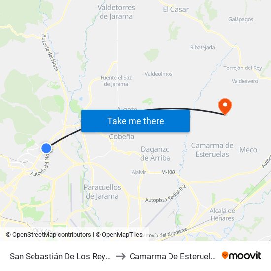 San Sebastián De Los Reyes to Camarma De Esteruelas map