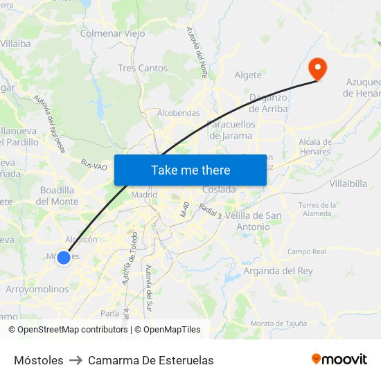 Móstoles to Camarma De Esteruelas map