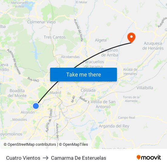 Cuatro Vientos to Camarma De Esteruelas map