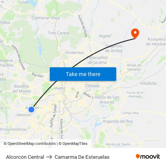 Alcorcón Central to Camarma De Esteruelas map
