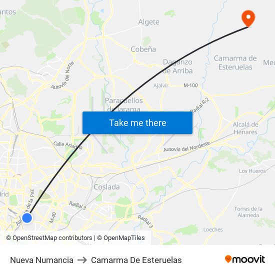 Nueva Numancia to Camarma De Esteruelas map